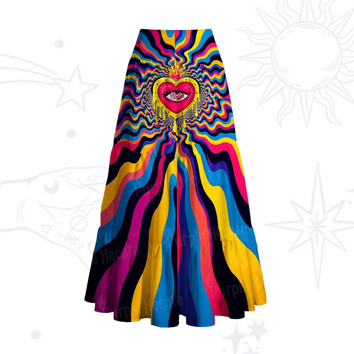 Purplehecate Trippy Rainbow Heart Eye Convertible Maxi Skirt
