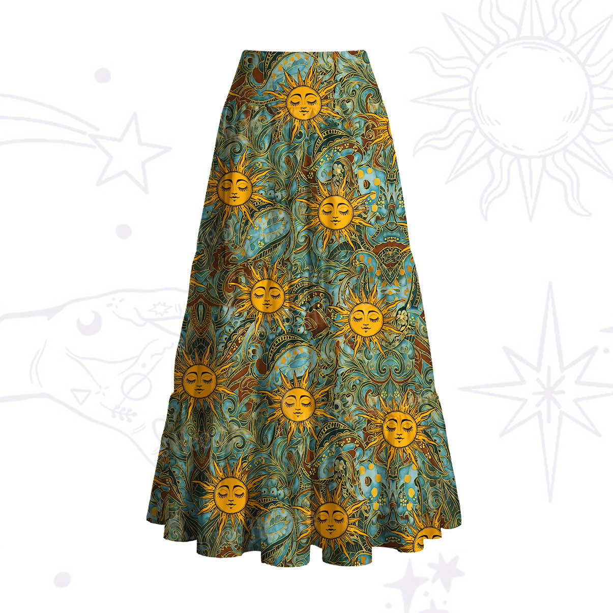 Purplehecate Golden Sun Wheel Convertible Maxi Skirt