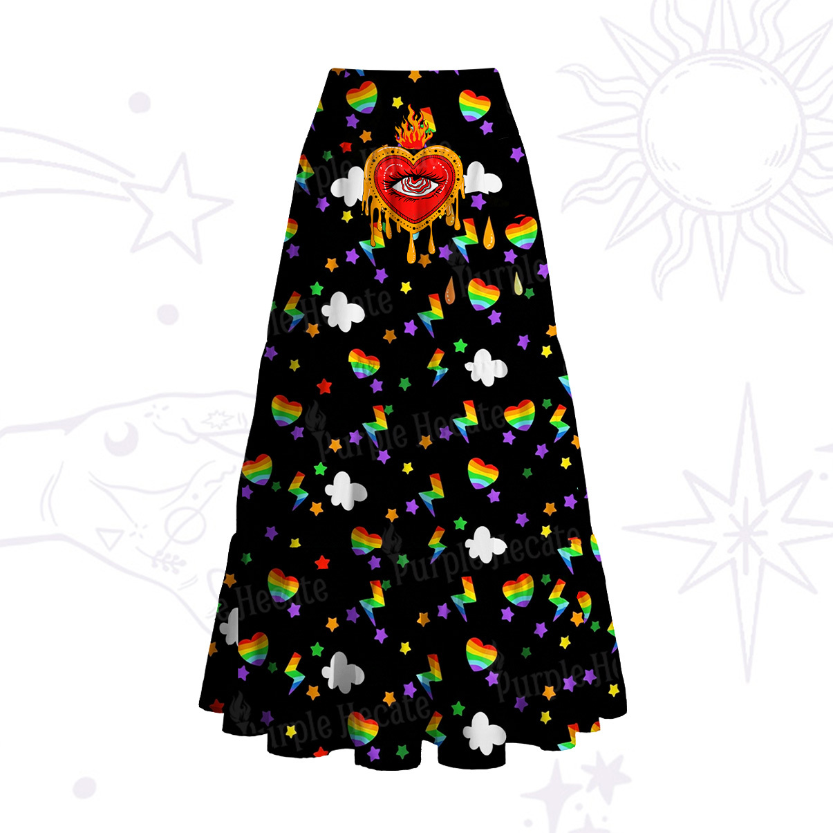 Purplehecate Rainbow Sacred Heart All Seeing Eye Pride Convertible Maxi Skirt