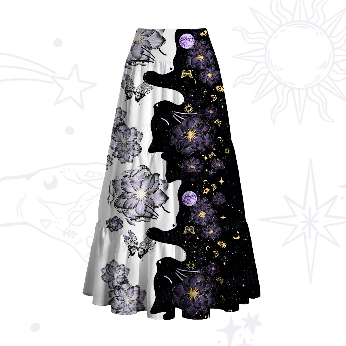 Purplehecate Starlit Cats & Butterflies Convertible Maxi Skirt