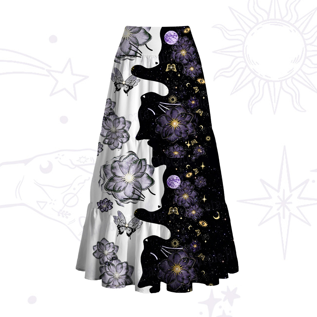 Purplehecate Starlit Cats & Butterflies Convertible Maxi Skirt