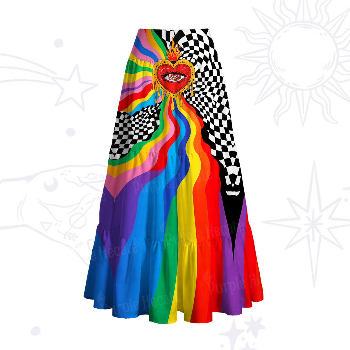 Purplehecate Trippy Rainbow Heart Eye Convertible Maxi Skirt