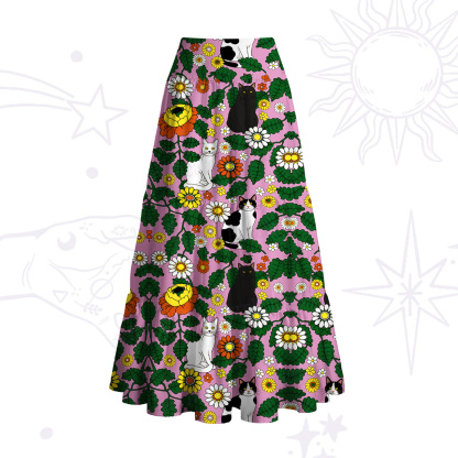 Purplehecate Daisy Cat  Garden Convertible Maxi Skirt