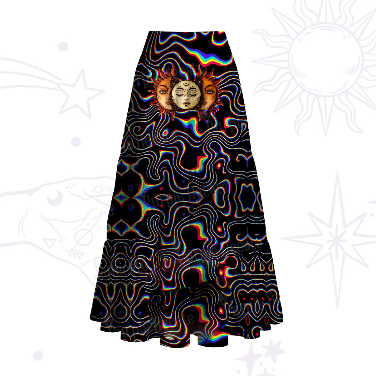 Purplehecate Psychedelic Sun and Moon Convertible Maxi Skirt