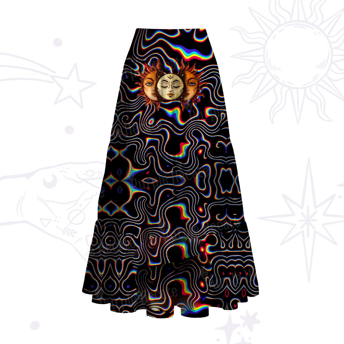 Purplehecate Psychedelic Sun and Moon Convertible Maxi Skirt
