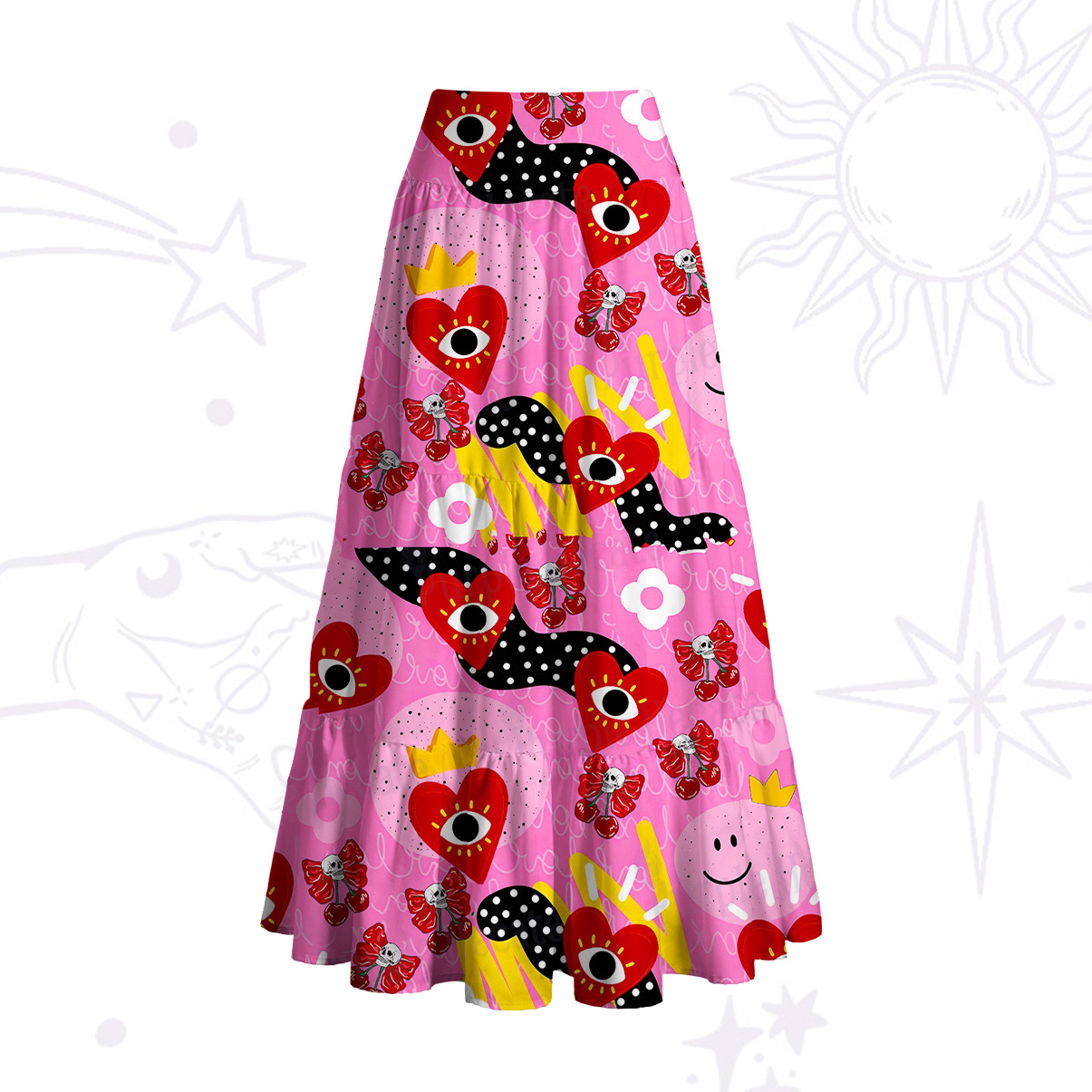 Purplehecate Evil Eye Heart Convertible Maxi Skirt
