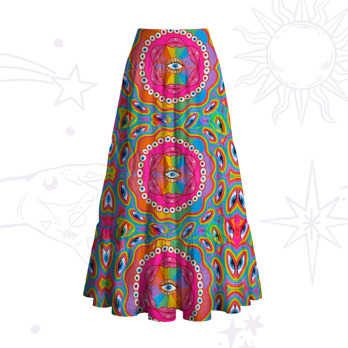 Purplehecate Chromatic Dreamwave Eye Convertible Maxi Skirt