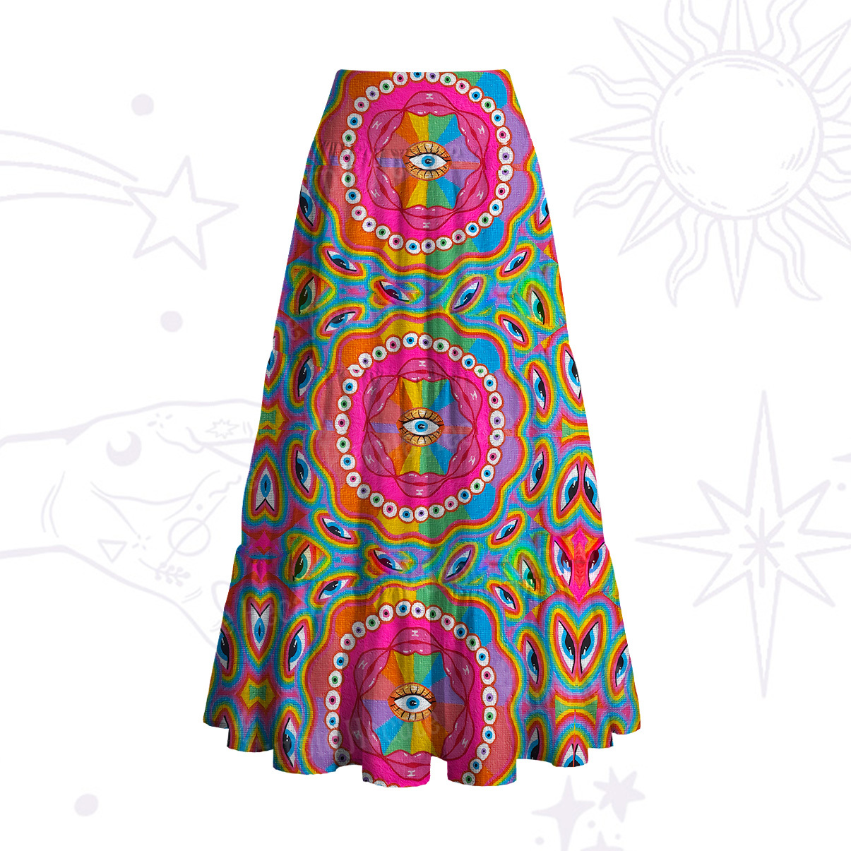 Purplehecate Chromatic Dreamwave Eye Convertible Maxi Skirt