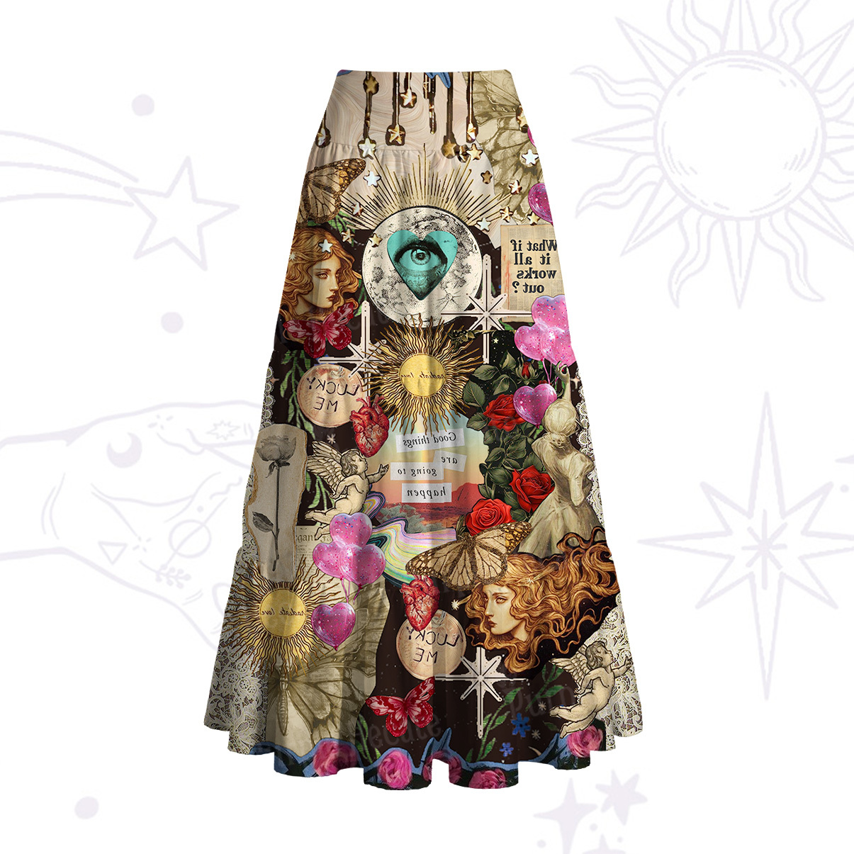 Purplehecate Lucky Me Sacred Heart Eye Convertible Maxi Skirt