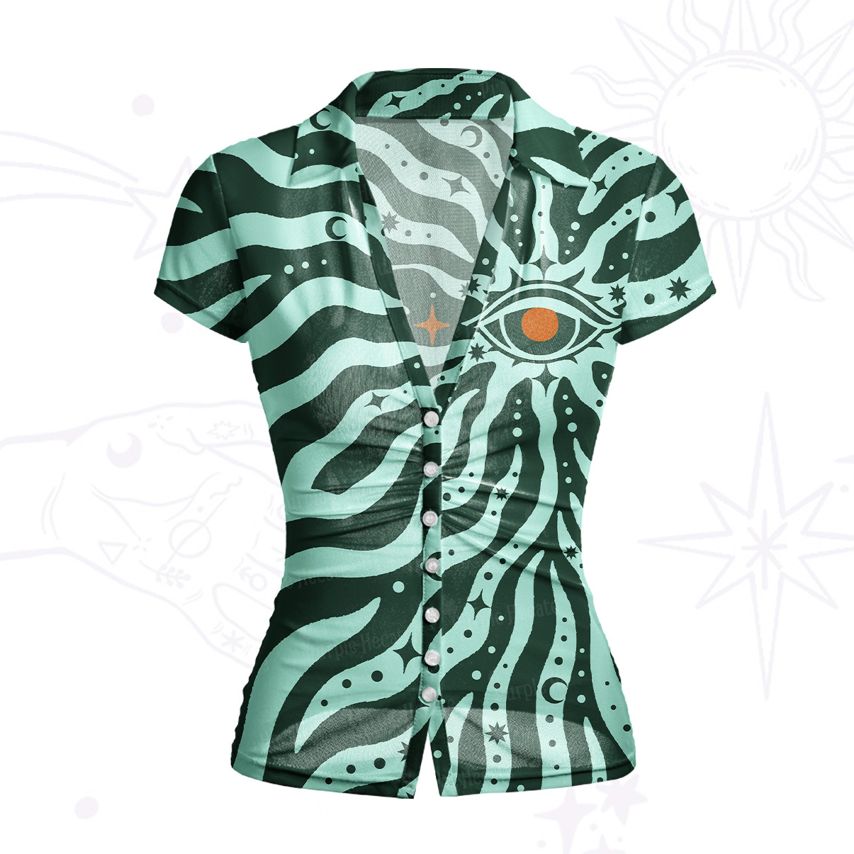 Purplehecate Green Vision Illusion Mesh Button Up Top