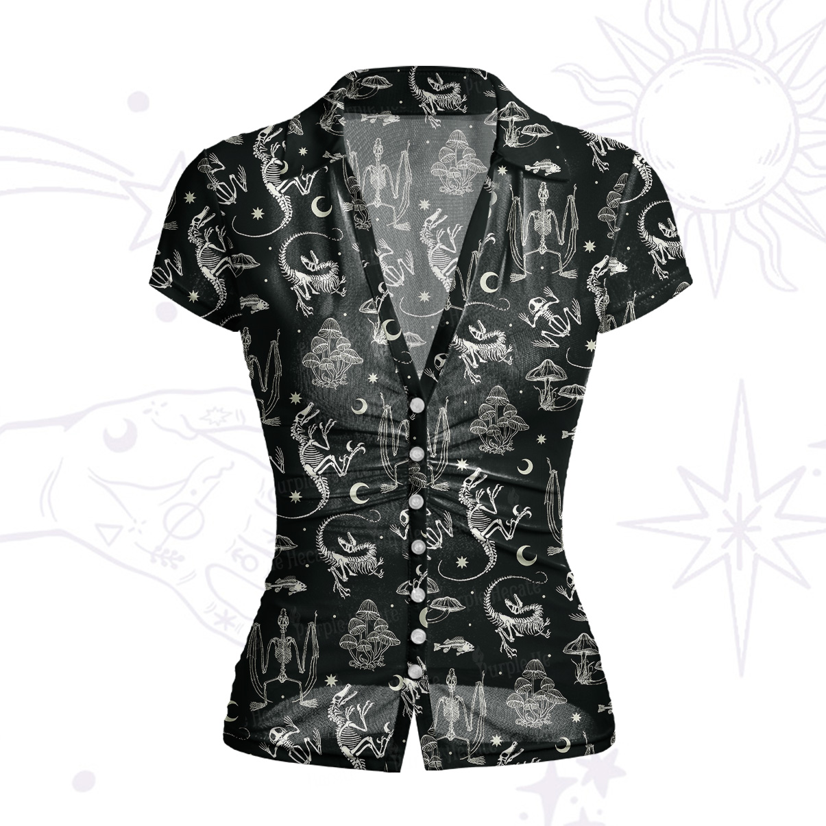 Purplehecate Prehistoric Fantasy Mesh Button Up Top