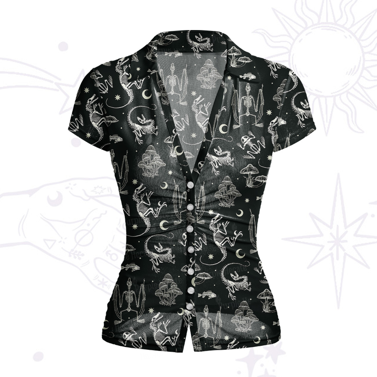 Purplehecate Prehistoric Fantasy Mesh Button Up Top