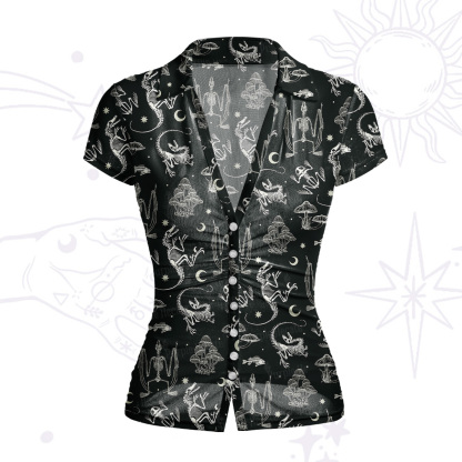 Purplehecate Prehistoric Fantasy Mesh Button Up Top