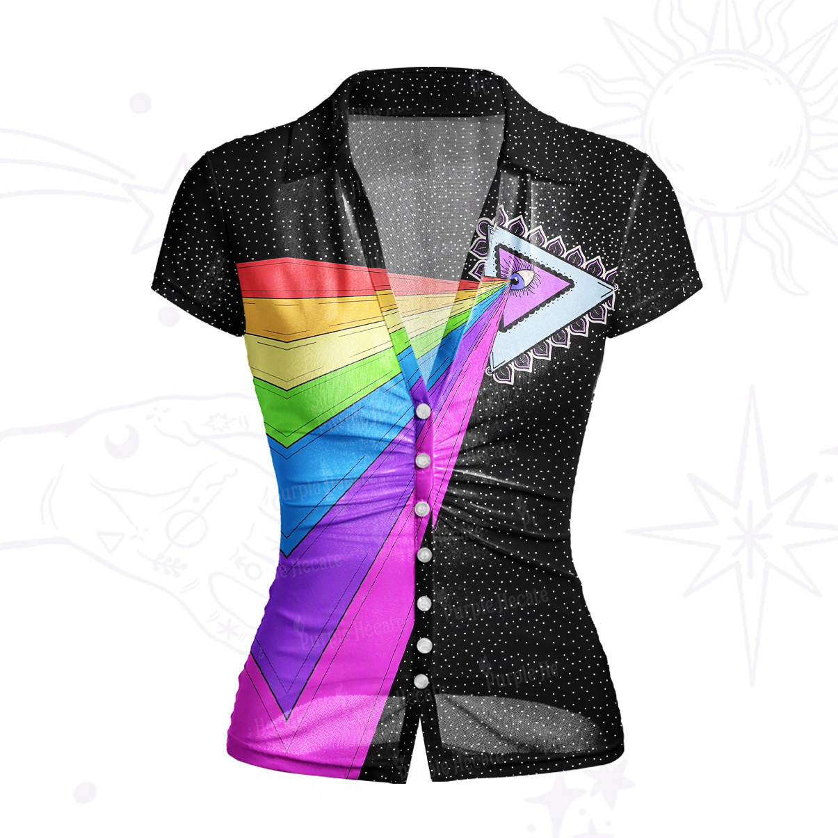 Purplehecate Prism of Rainbow Wavy Mesh Button Up Shirt