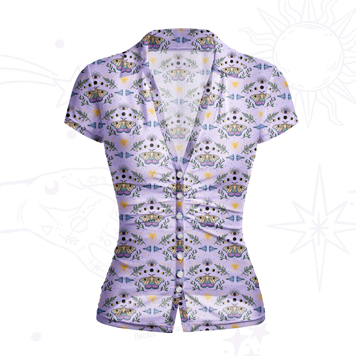 Purplehecate Luna Moth Witch Mesh Button Up Top