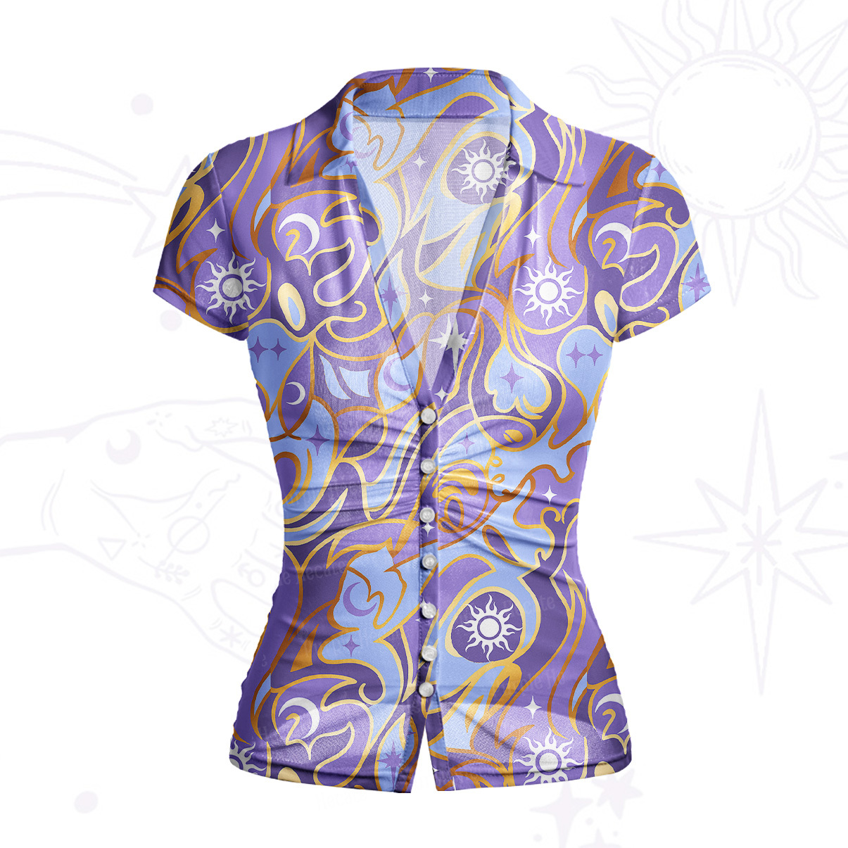 Purplehecate Divination Night Print Mesh Button Up Shirt
