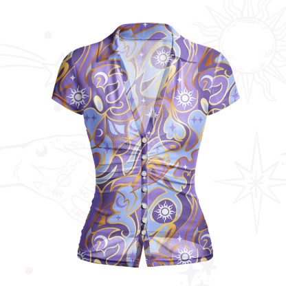Purplehecate Divination Night Print Mesh Button Up Shirt
