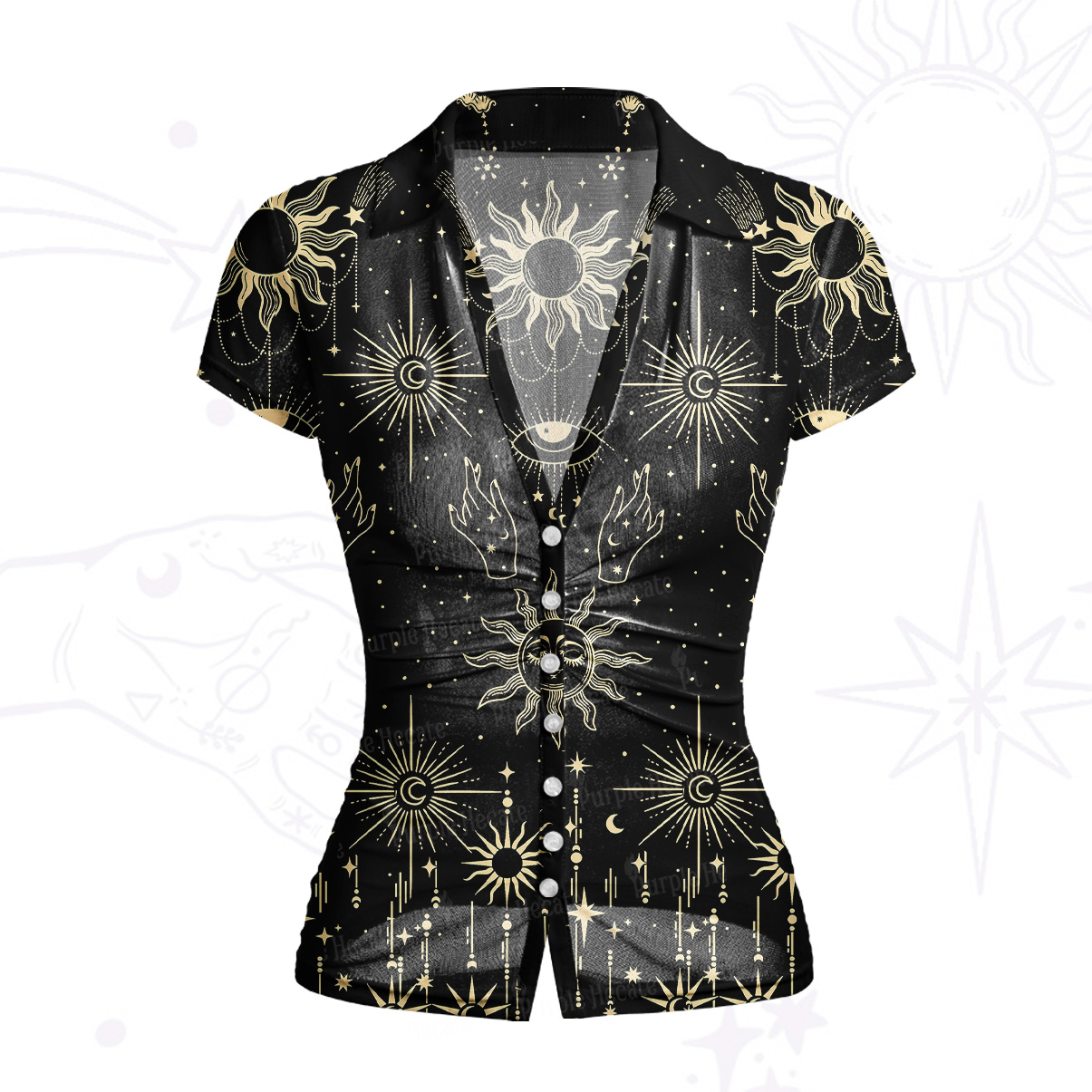Purplehecate Solar Oracle Mesh Button Up Top
