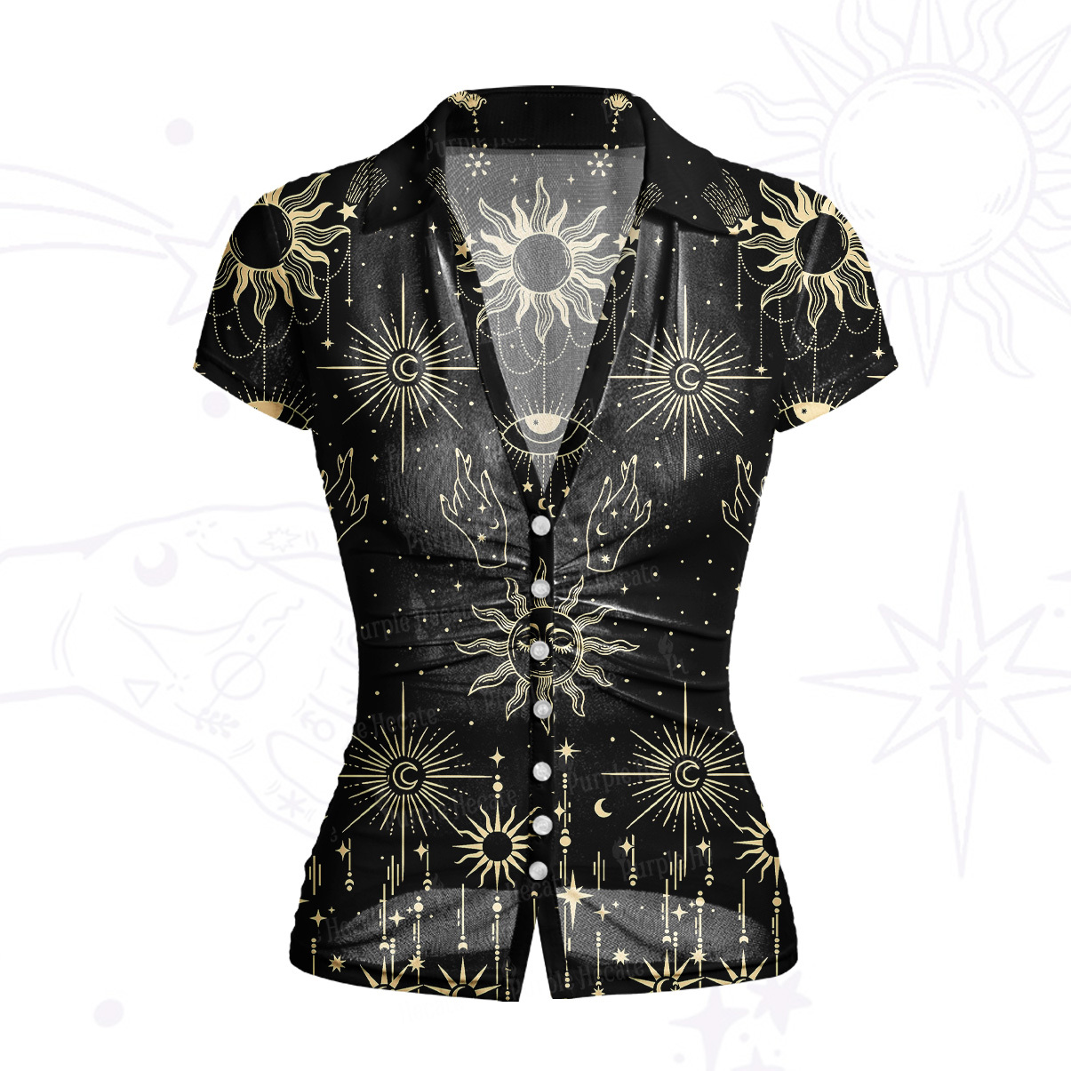 Purplehecate Solar Oracle Mesh Button Up Top