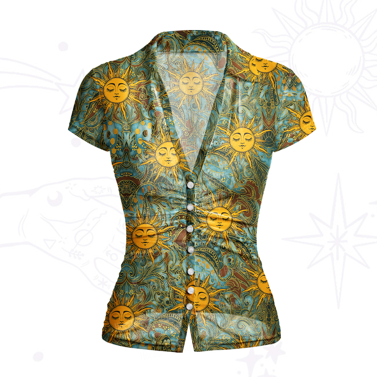 Purplehecate Golden Sun Wheel Mesh Button Up Shirt