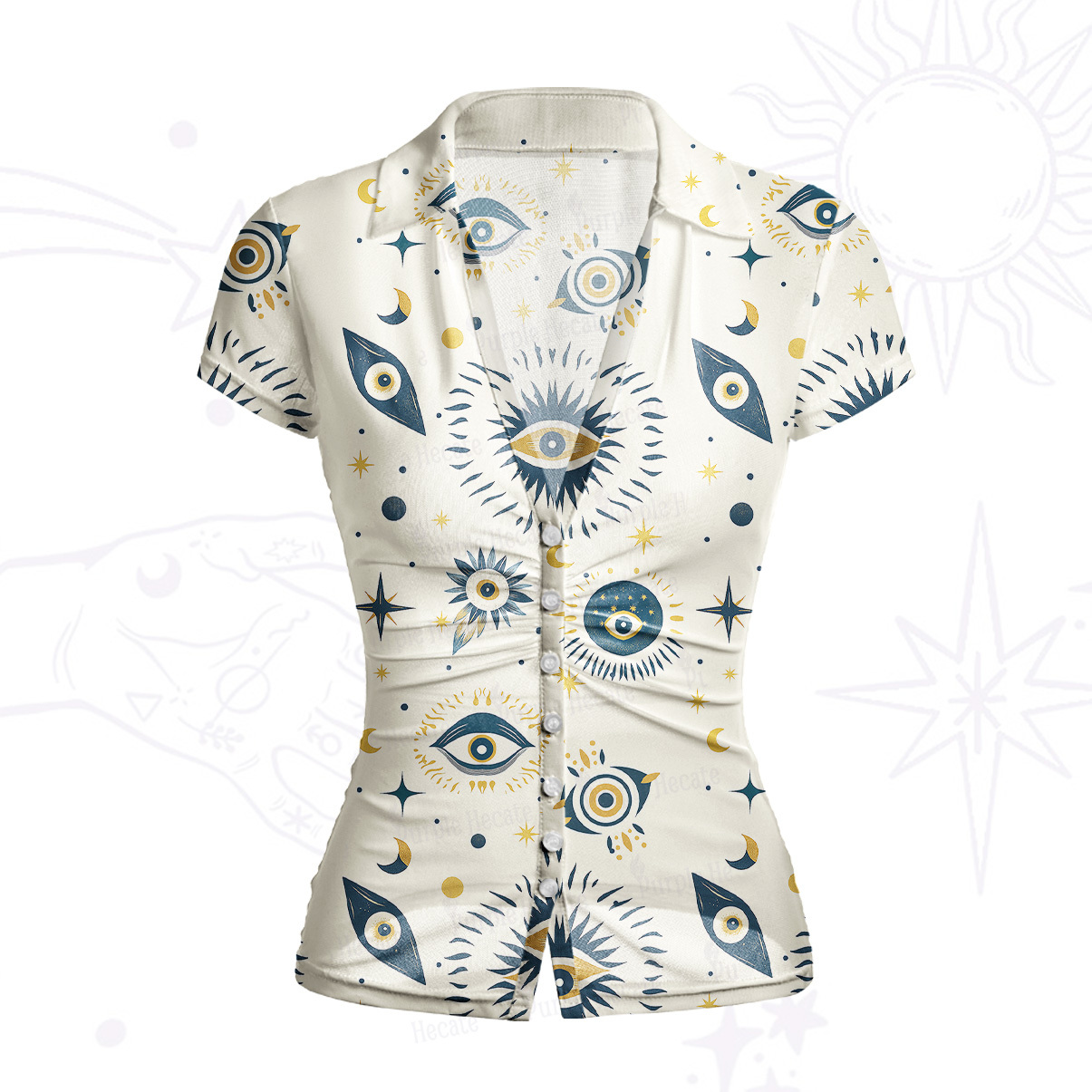 Purplehecate Sun Eye Mesh Button Up Shirt
