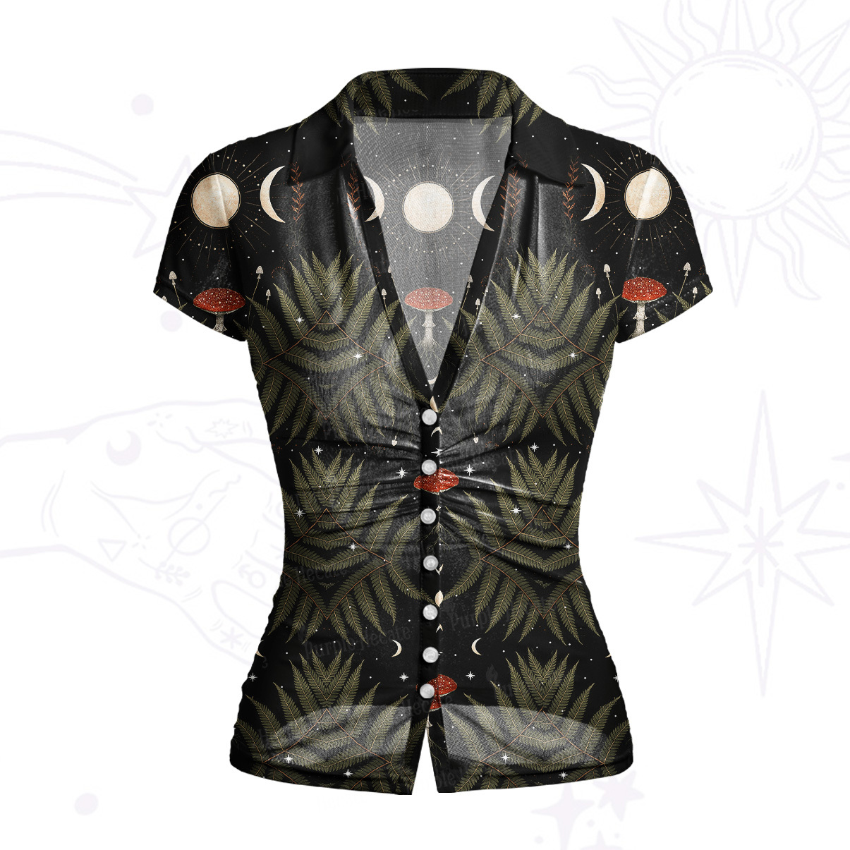 Purplehecate Moonlit Mushroom Gown Mesh Button Up Top