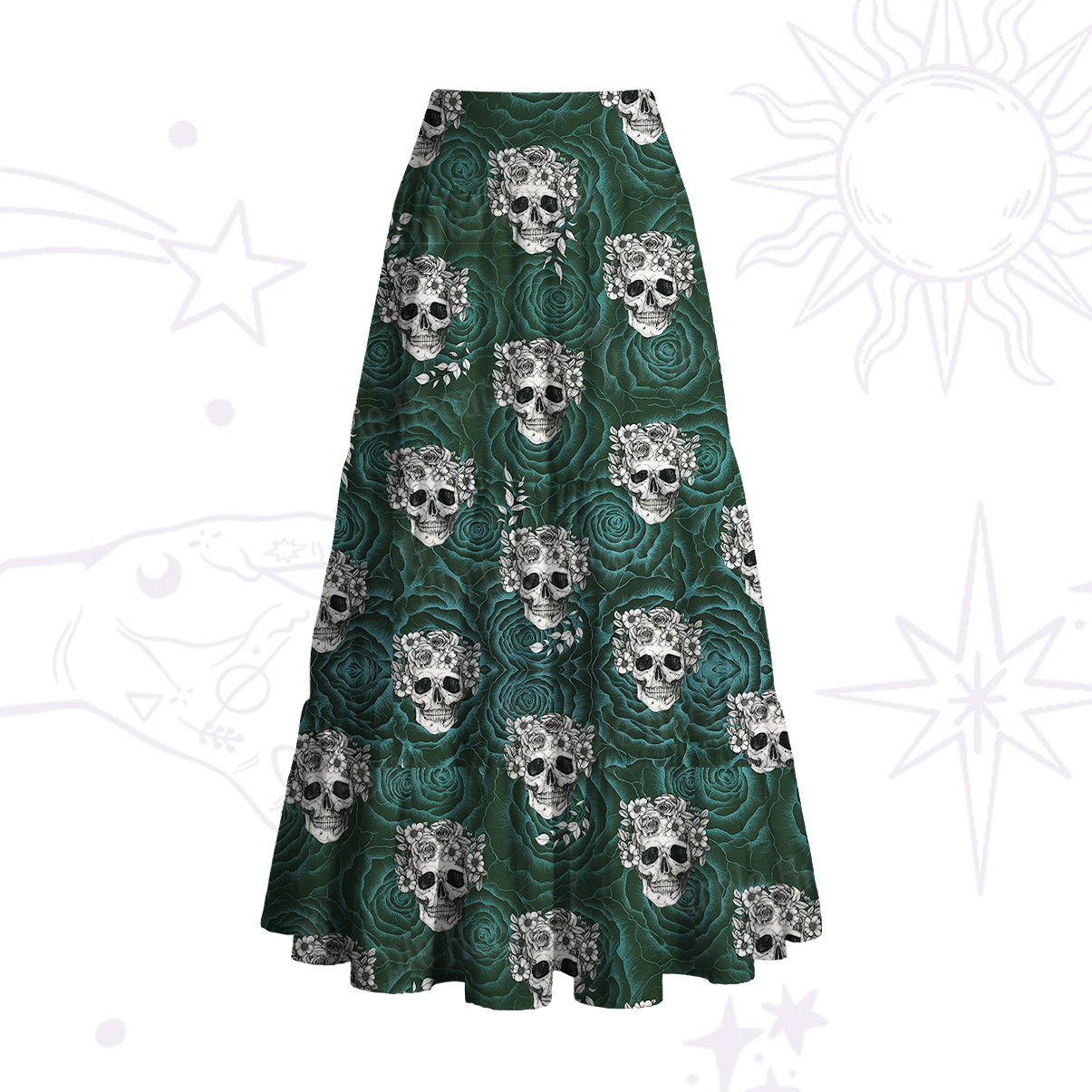 Purplehecate Rose Skull Convertible Maxi Skirt