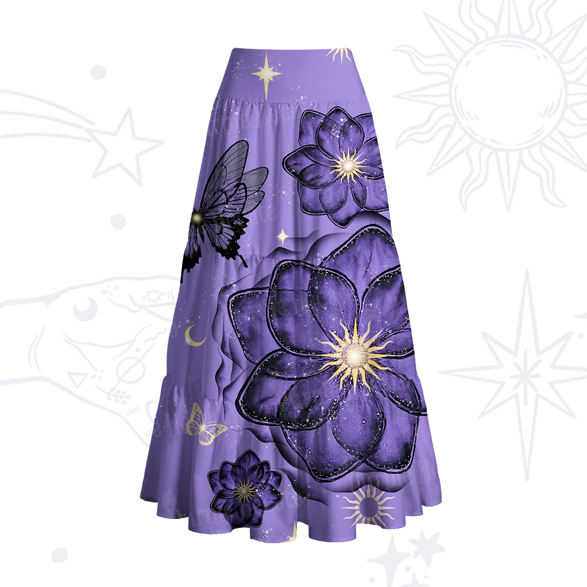 Purplehecate Moonlit Petals and Wings Convertible Maxi Skirt
