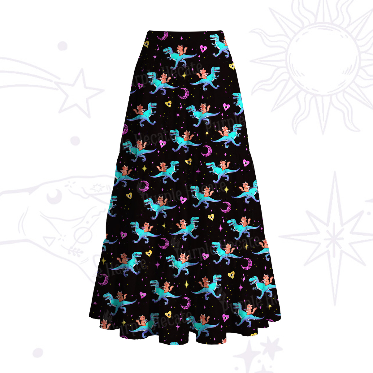 Purplehecate Witch Cat Rides the Dino Convertible Maxi Skirt