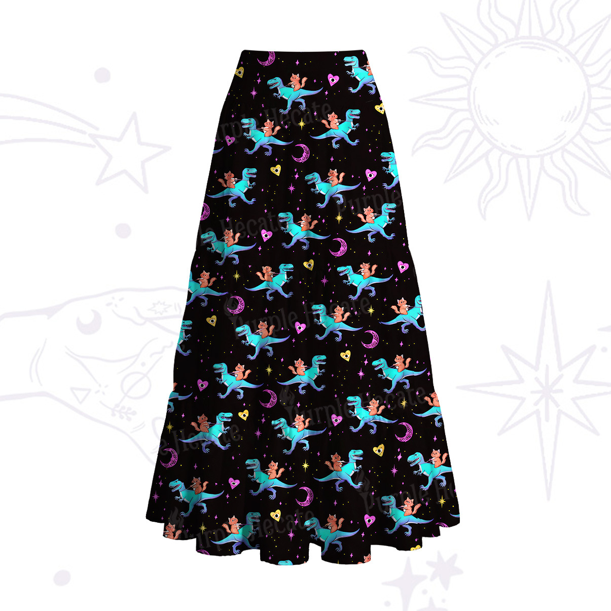 Purplehecate Witch Cat Rides the Dino Convertible Maxi Skirt