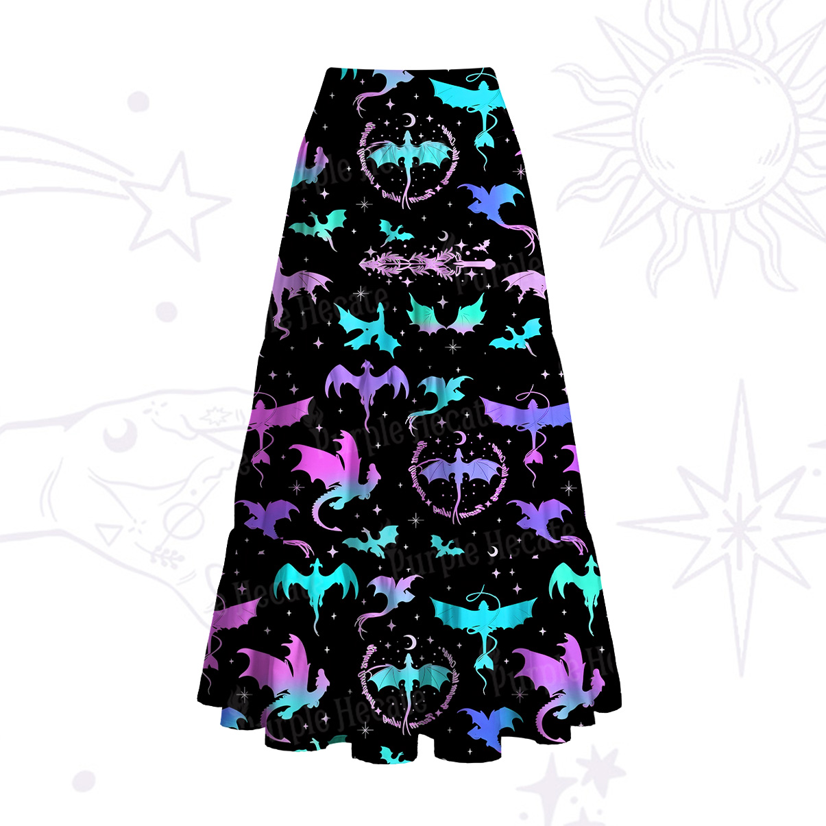Purplehecate Neon Fantasy Dragon Allover Convertible Maxi Skirt