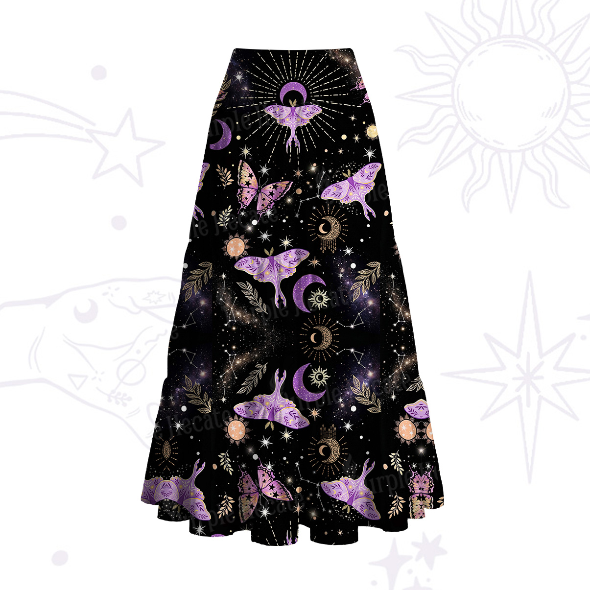 Purplehecate Starry Night Lunar Moth Convertible Maxi Skirt