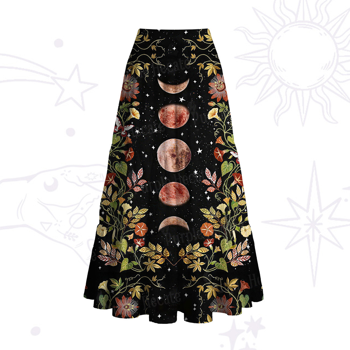 Purplehecate Moon Phase Floral Convertible Maxi Skirt