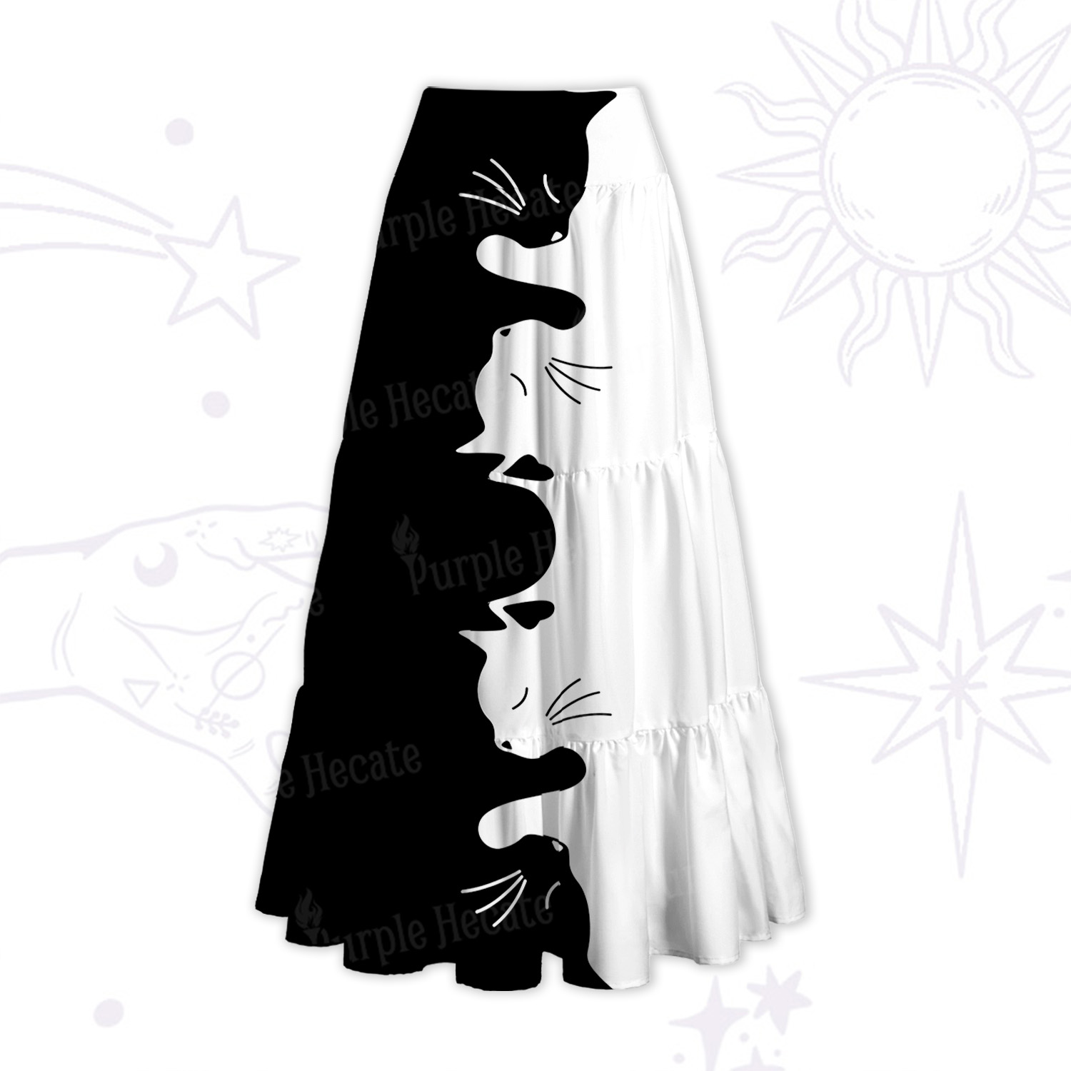 Purplehecate Yin Yang Cat Lover Convertible Maxi Skirt