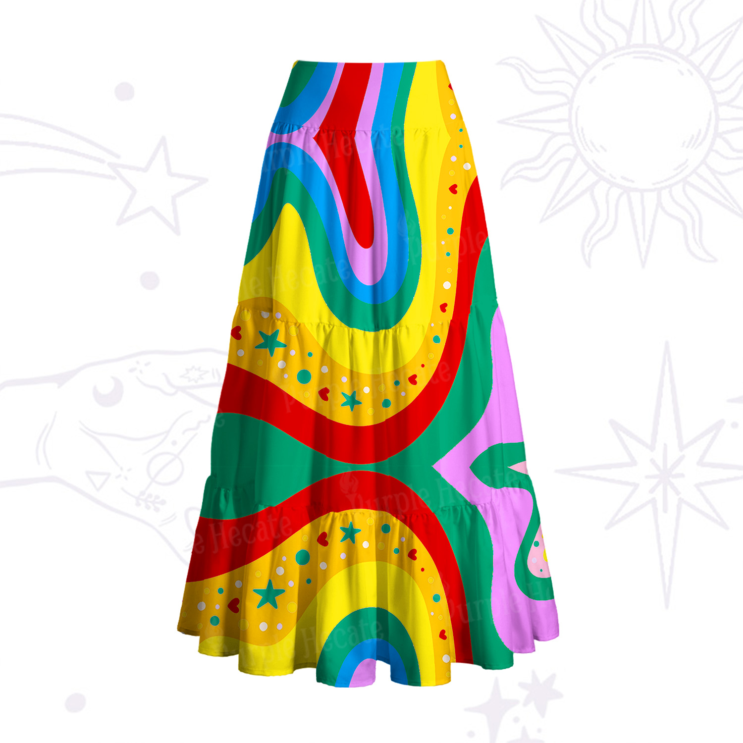 Purplehecate Dreamy Rainbow Wave Convertible Maxi Skirt