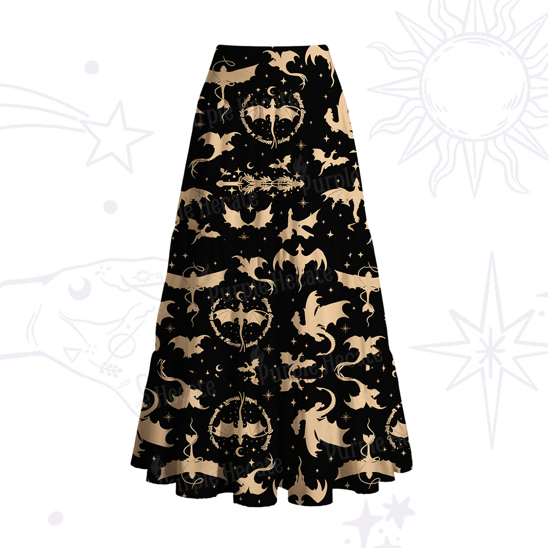 Purplehecate Fantasy Dragon Allover Convertible Maxi Skirt