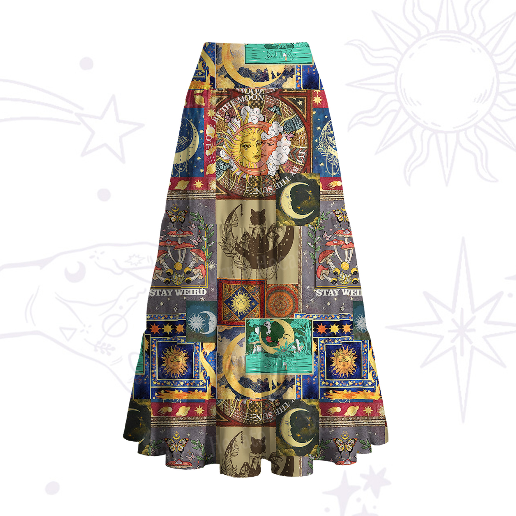 Purplehecate Starry Moon Patchwork for Cosmic Lovers Convertible Maxi Skirt
