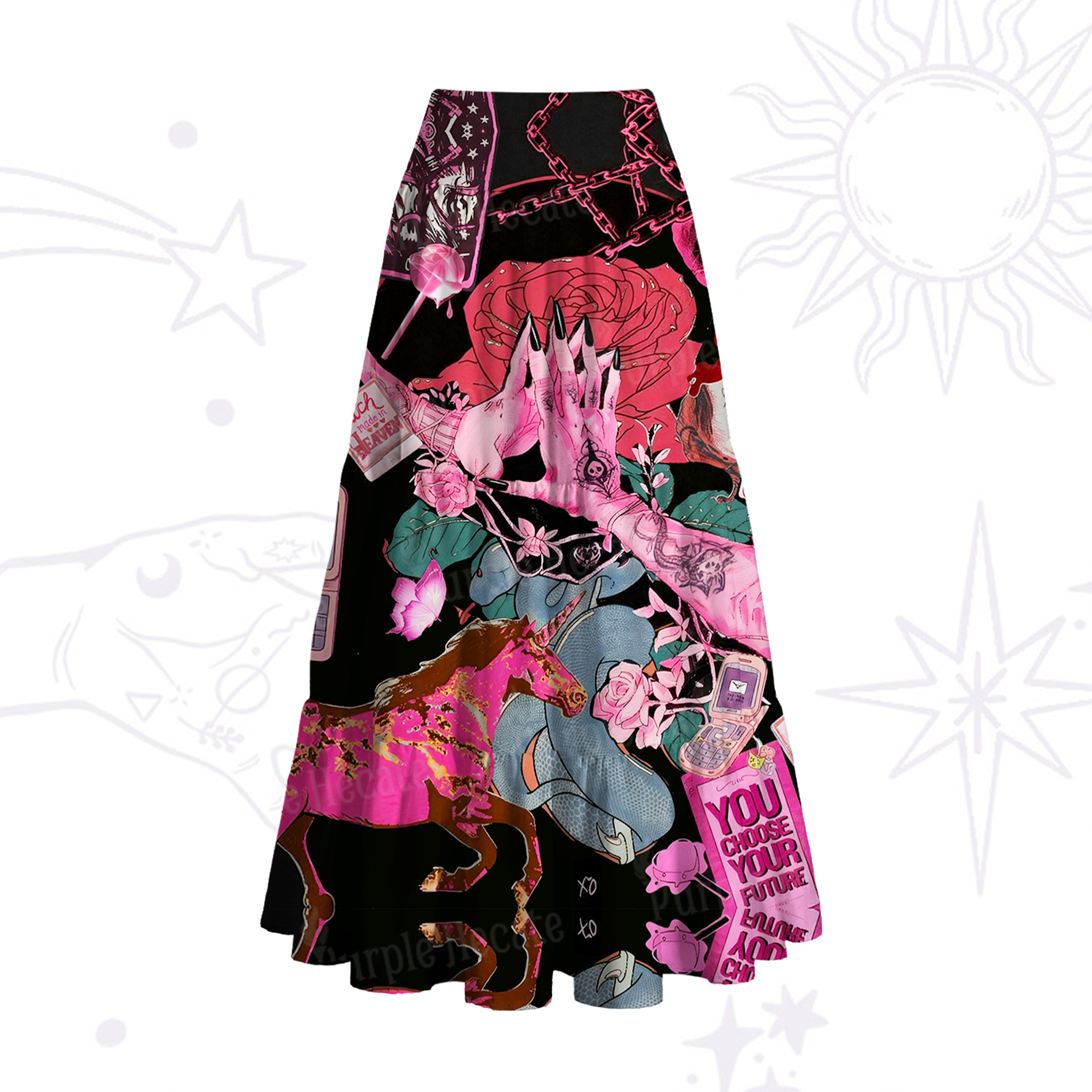 Purplehecate Pink Witch Spell Convertible Maxi Skirt