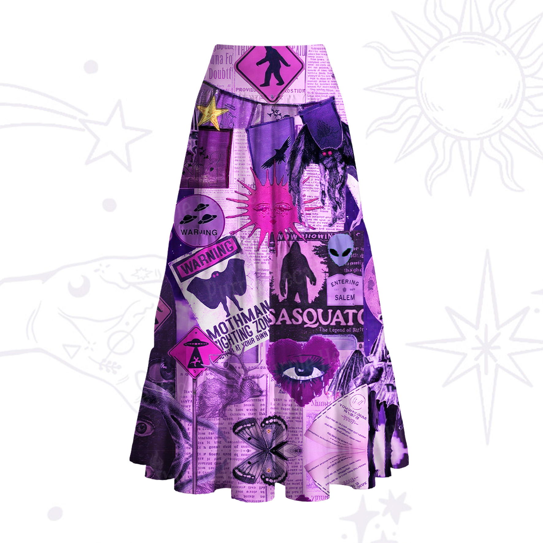 Purplehecate Cryptid Warning Collage Convertible Maxi Skirt