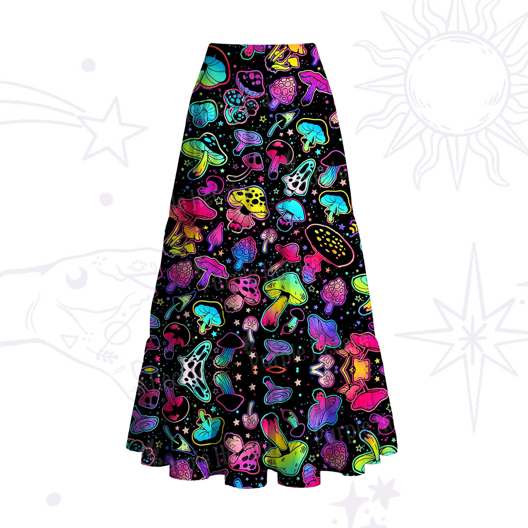 Purplehecate Psychedelic Mushroom Rave Convertible Maxi Skirt