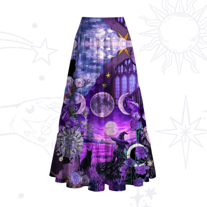Purplehecate Witchy Black Cat Moon Convertible Maxi Skirt