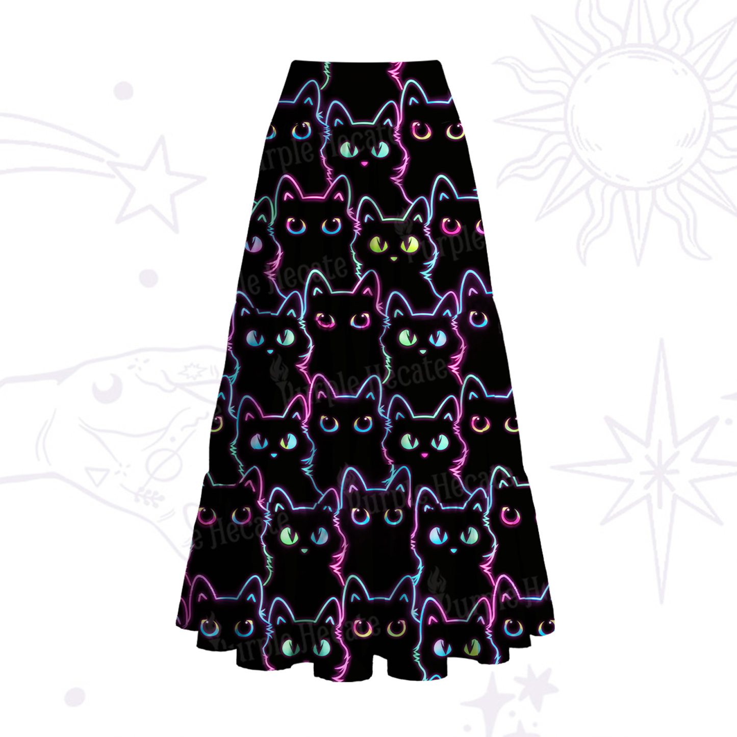 Purplehecate Neon Glow Stacked Cats Convertible Maxi Skirt