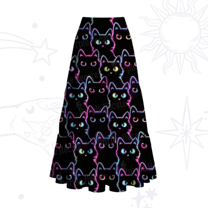 Purplehecate Neon Glow Stacked Cats Convertible Maxi Skirt