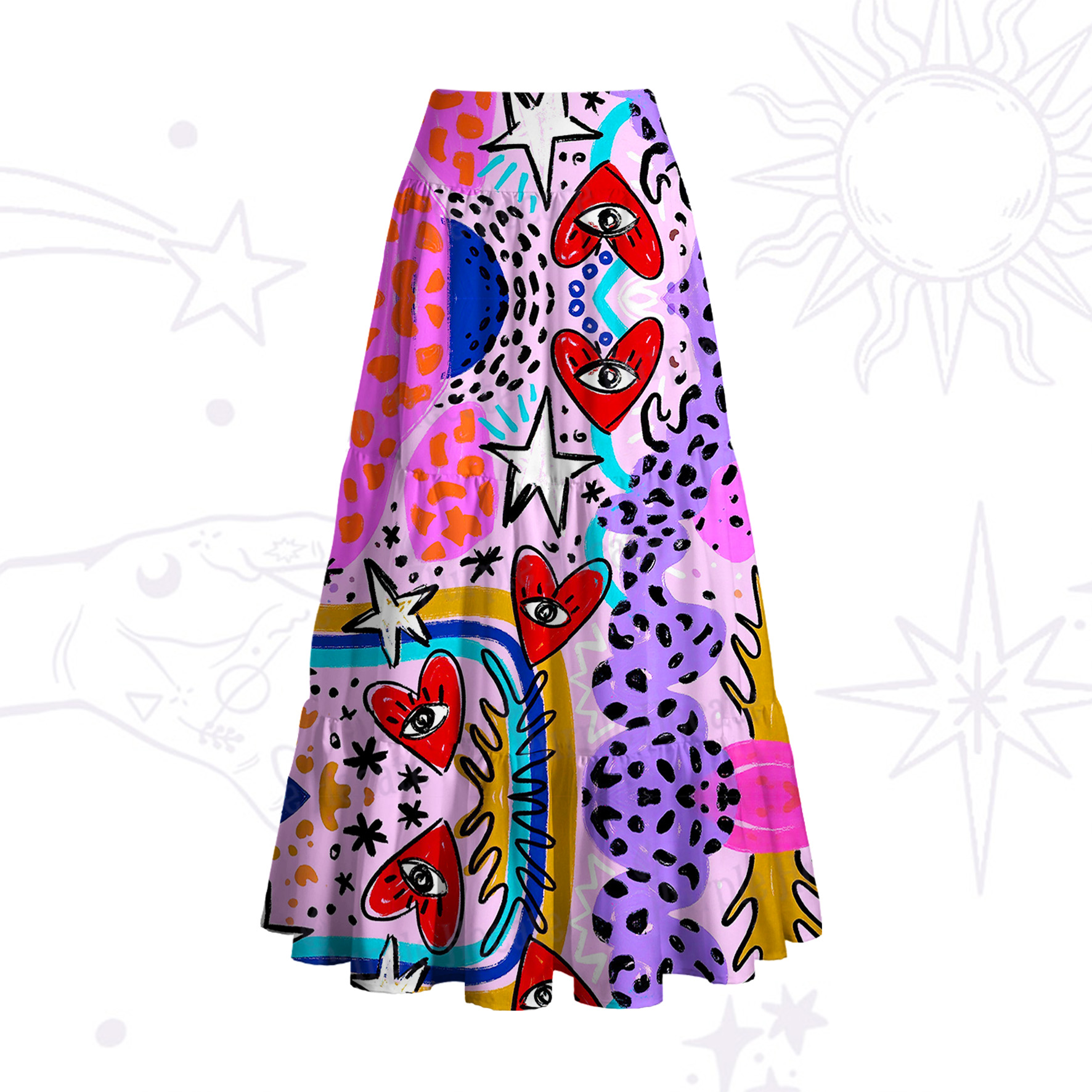 Purplehecate Cosmic Love Eyes Graffiti Convertible Maxi Skirt