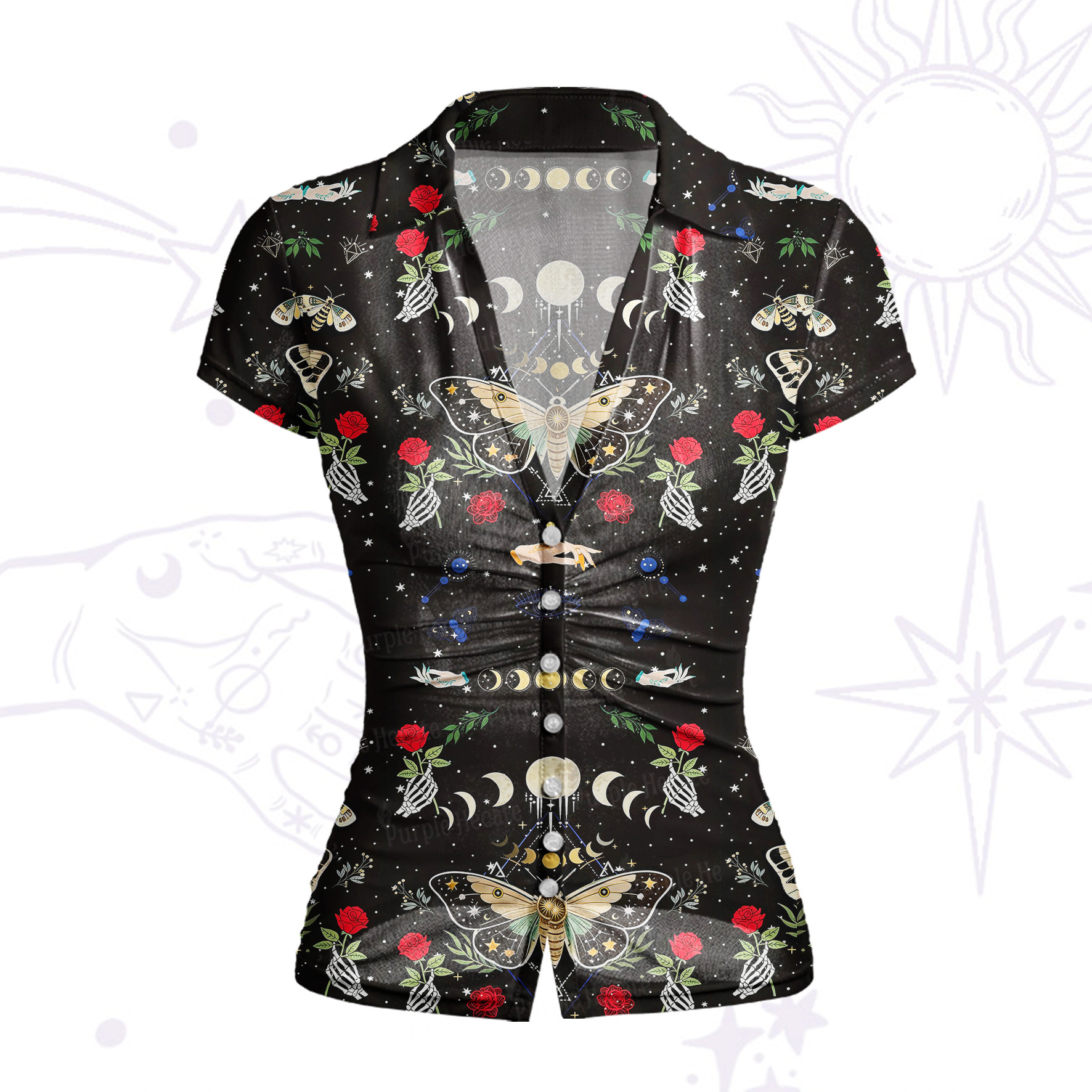 Purplehecate Moonlight Metamorphosis Mesh Button Up Shirt