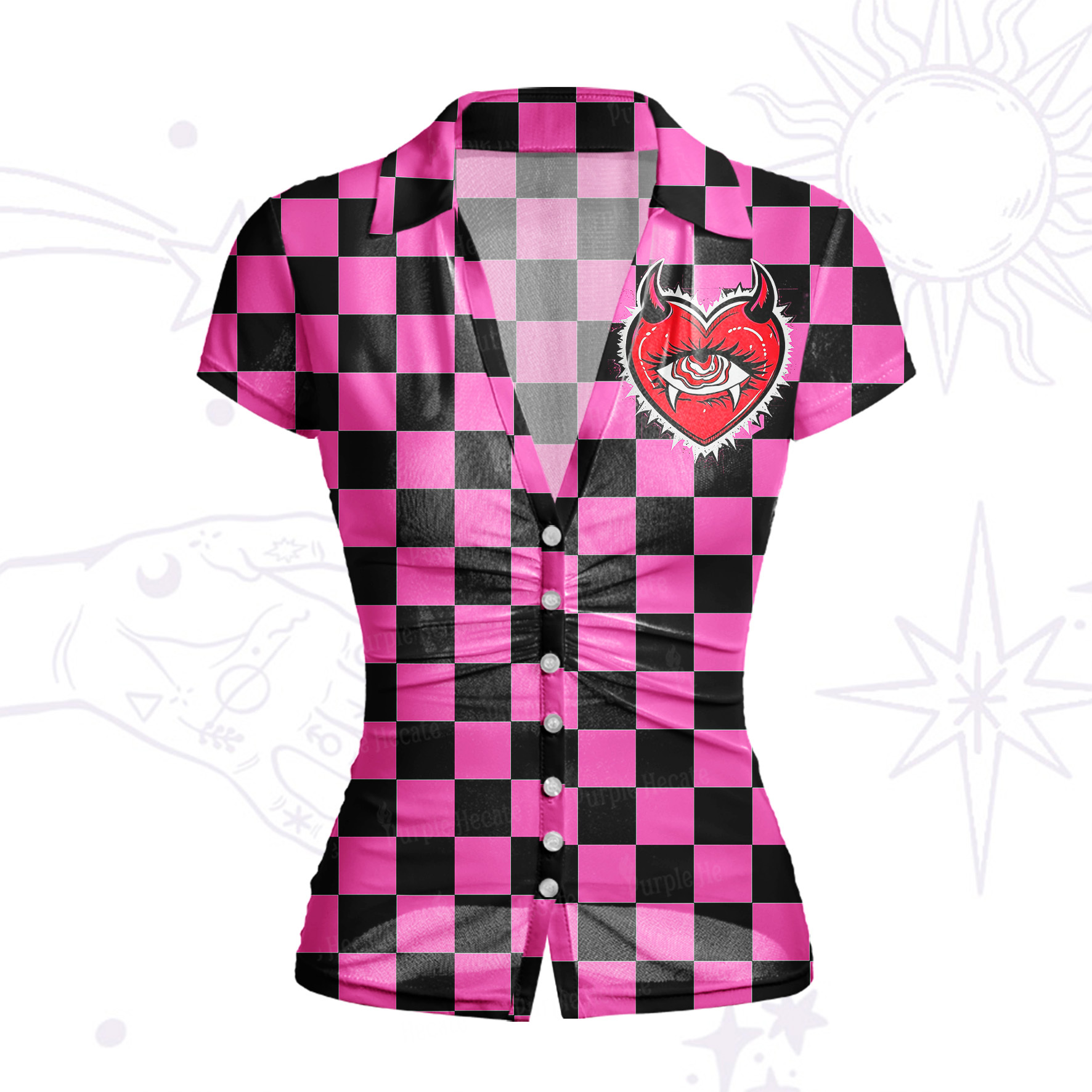 Purplehecate Heart of a Demon Mesh Button Up Shirt