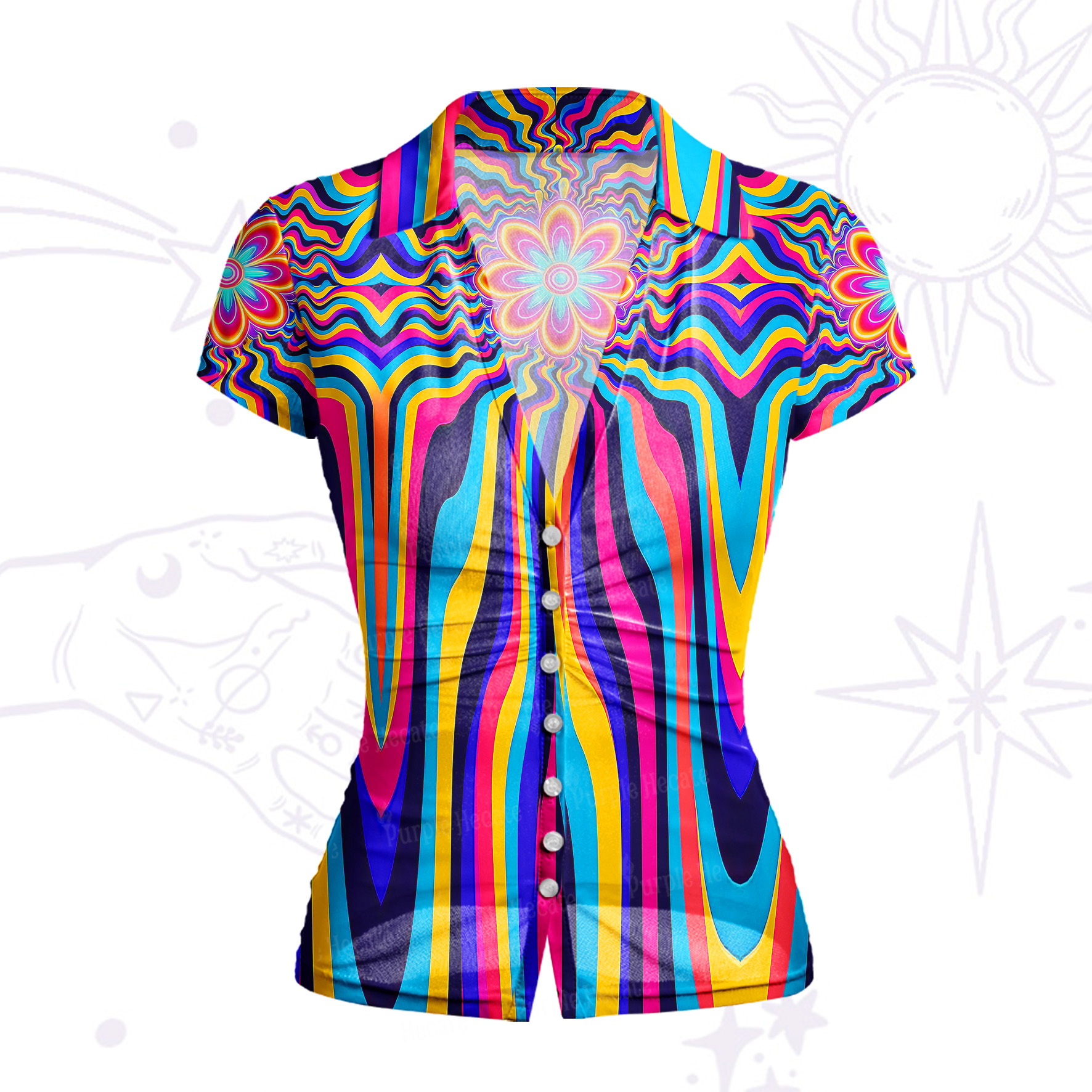 Purplehecate Psychedelic Bloom Mesh Button Up Shirt