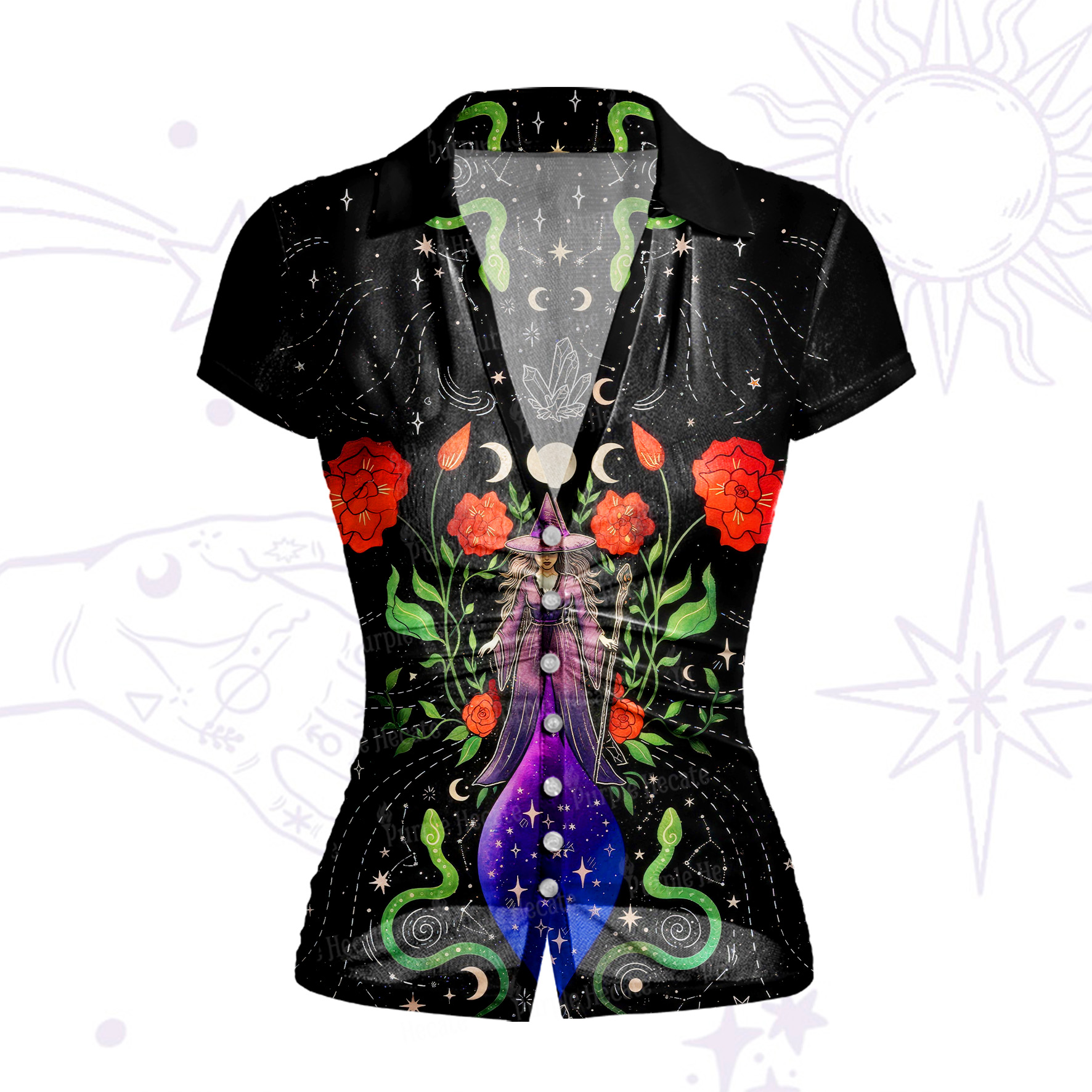 Purplehecate Moon Witch Garden Mesh Button Up Shirt