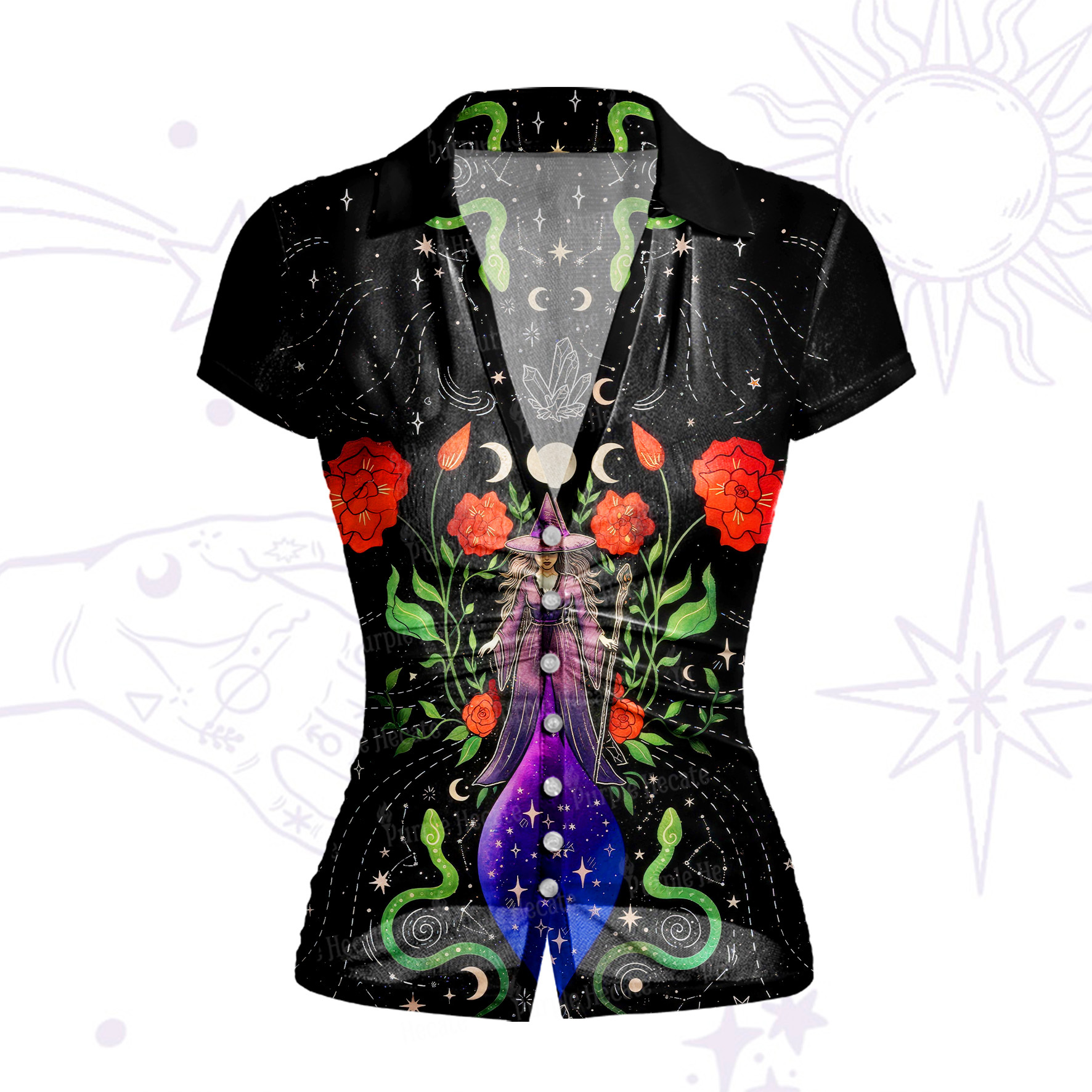 Purplehecate Moon Witch Garden Mesh Button Up Shirt