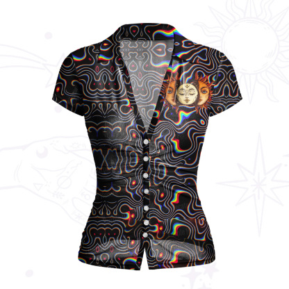 Purplehecate Psychedelic Sun and Moon Mesh Button Up Shirt